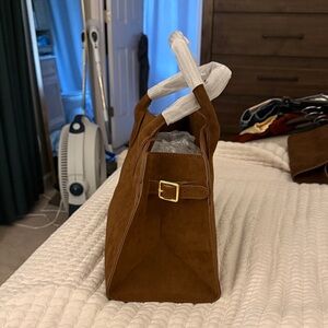 Brown Suede Handbag with Gold Buckle